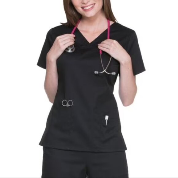 Scrubstar Scrub Womens 2XL‎ Core Essentials Black V-Neck Stretch Top WC818 - Picture 2 of 11